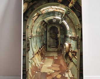 Retro Futuristic Bunker Door Print Vintage 50s Retrofuturism Wall art Fallout Town Post Apocalyptic Poster Underground Decor Sci-fi Canvas