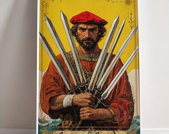 Seven of Swords Print Tarot Card Art Poster Suit of Swords 7 Canvas Painting Wall Art Dark Academia Occult gift Gaming room Decor Geek