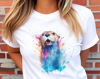 Watercolor Otter T-shirt, Unisex T-shirt, Otter tee, watercolor T-shirt, T shirt art, T shirt animal, Animal Tee, Otter, Brother gift, kids