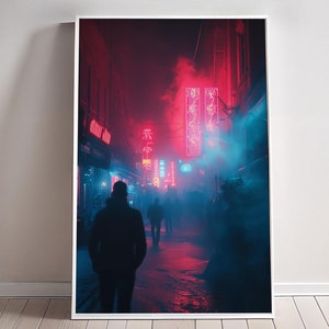 Cyberpunk Smog Cyberpunk Alley Poster Futuristic Print Cyber Punk Rave Wall Art Synth-wave Retro Neon Game room Decor Gift Canvas sci fi 80s