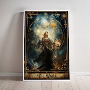 The World Tarot Card Print Major Arcana Art Poster The World Canvas Painting Wall Art Tarots cards Birthday gift game room Decor Geek