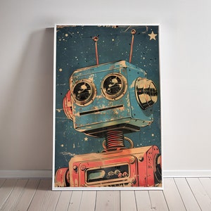 Retro Robot Art Print Vintage Tin Toy Wall art Arcade Room Poster Comic Geek Bordspel Matchbook Decor Canvas Sci fi 50s 60s Cadeau voor hem