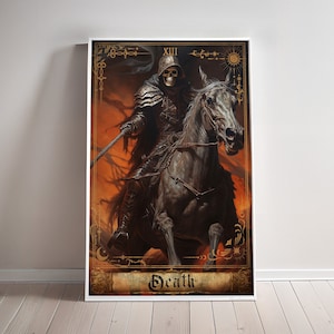 Impression de carte de tarot de la mort, cartes de tarot arcanes majeurs, art mural d’affiche de mort, cadeau occulte pour elle, cadeau d’anniversaire suspendu au mur, décor de salle de jeux