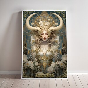 Personalisierte Sternzeichen Steinbock Sternzeichen Poster Custom Geburtstag Geschenk Belle Epoque Wandbild Sterne Jugendstil Dekor für Sie