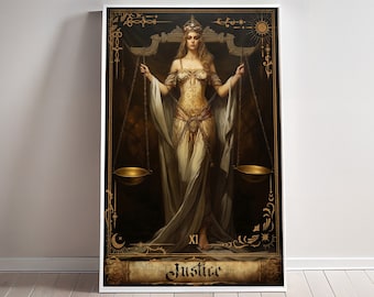 Justice Tarot Card Poster Major Arcana Art Print Justice Canvas Painting Mystical Wall art Tarots cards gift Board game room Decor Geek