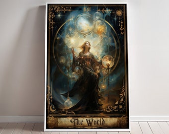 The World Tarot Card Print Major Arcana Art Poster The World Canvas Painting Wall Art Tarots cards Birthday gift game room Decor Geek