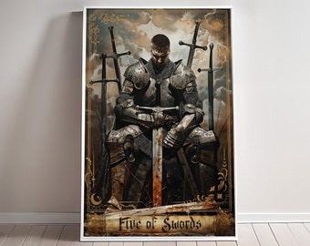 Five of Swords Print Tarot Card Art Poster Suit of Swords 5 Canvas Painting Wall Art Dark Academia Occult gift Gaming room Decor Geek Hanger