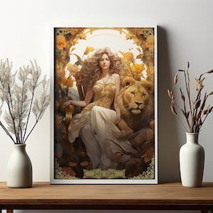 Personalisierte Löwe Sternzeichen Druck Celestial Sign Poster Custom Geburtstag Geschenk Belle Epoque Malerei Wand Kunst Sterne Jugendstil Dekor für Sie