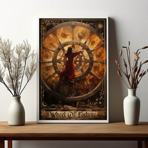 Rueda de la fortuna Tarot Card Print Major Arcana Art Poster Wheel Canvas Painting Wall Art Tarots cards Cumpleaños regalo sala de juegos Decor Geek