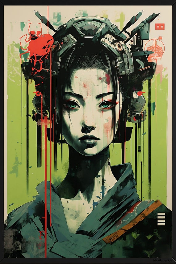 Cyberpunk Geisha Print Cyber Punk Wall Art Geisha Poster