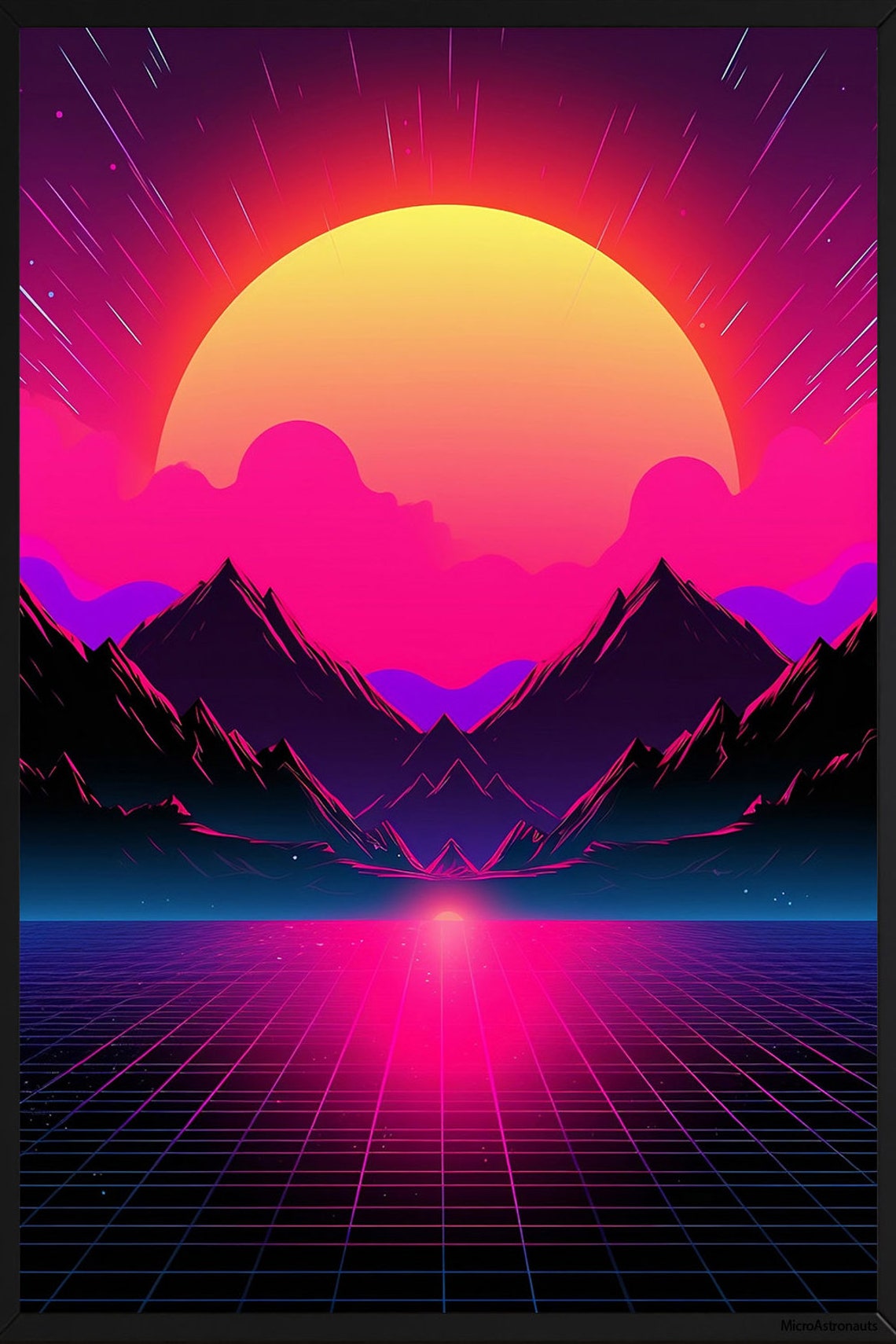 Synthwave Sunset Print Retrowave Wall Art Landscape Neon Poster 80's ...