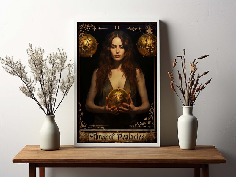 Three of Pentacles Print Tarot Card Art Poster Suit Pentacles Canvas ...