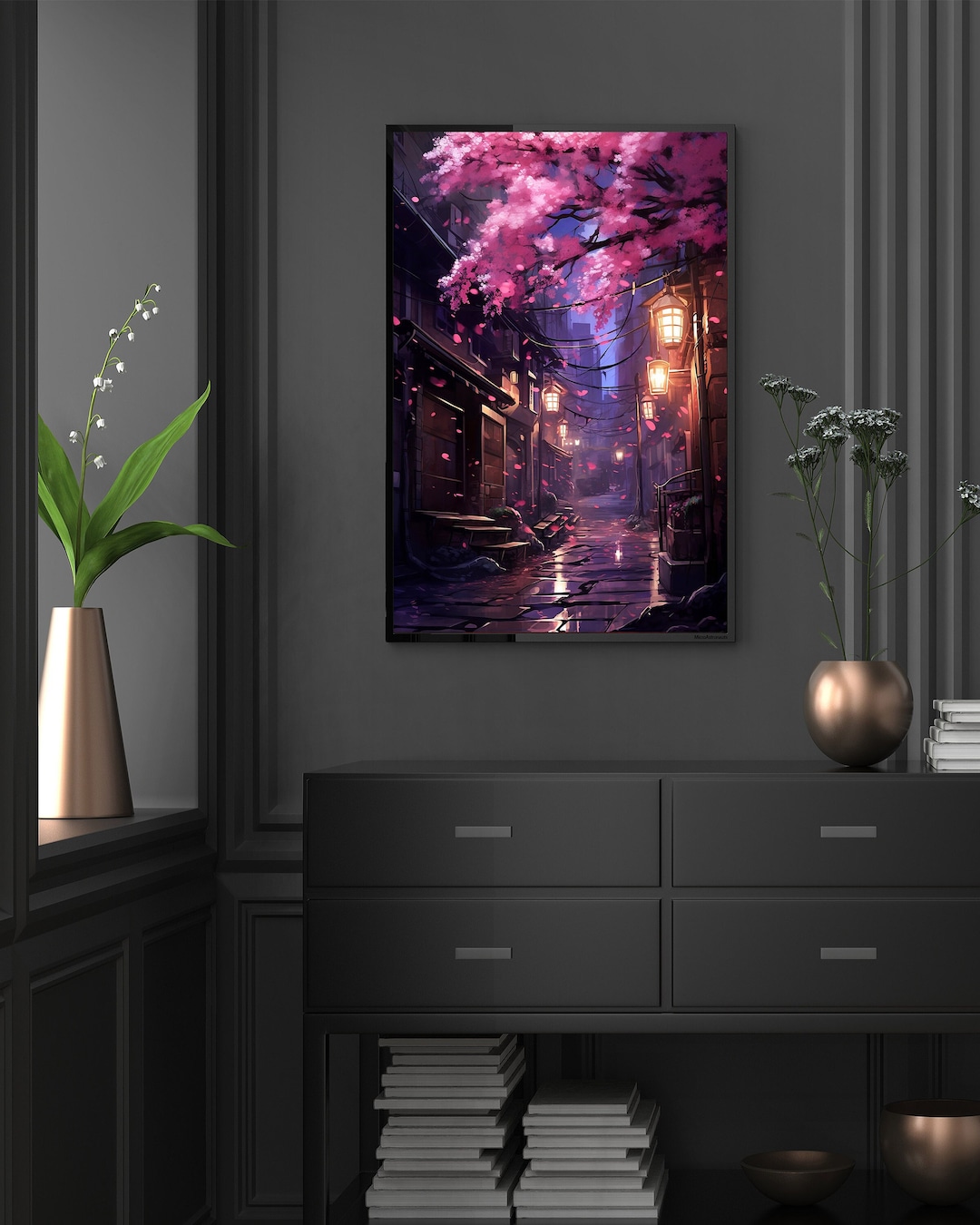 Anime Style Alley Print Japanese Town Poster Rural Japan Sakura