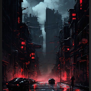 Dark City Cyberpunk Poster Futuristic Black Print Cyber Punk - Etsy