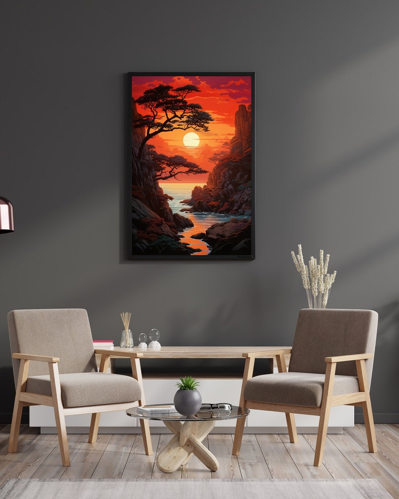 Japanese Mountain Landscape Print 2 Landscape Poster Sunset Wall Art