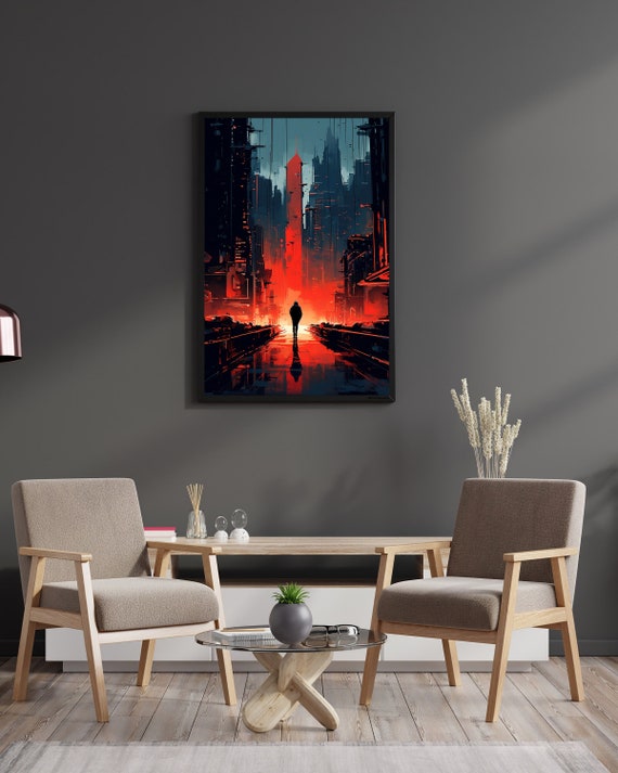 Destiny Cyberpunk Poster Canvas futuristic print Cyber Punk Wall Art Retrowave Neon City Game room Decor Cyberpunk Gift for Geek Sci Fi Neon