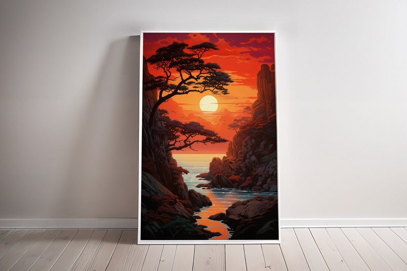 Japanese Mountain Landscape Print 2 Landscape Poster Sunset Wall Art