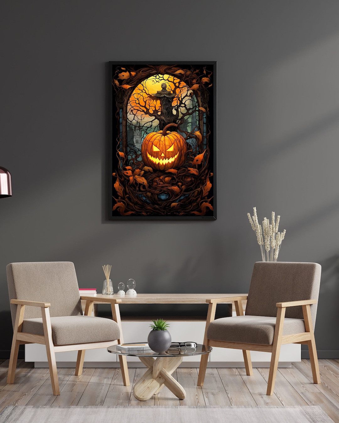 Stained Glass Jack O'lantern Print Vitro Wall Art Halloween Poster ...