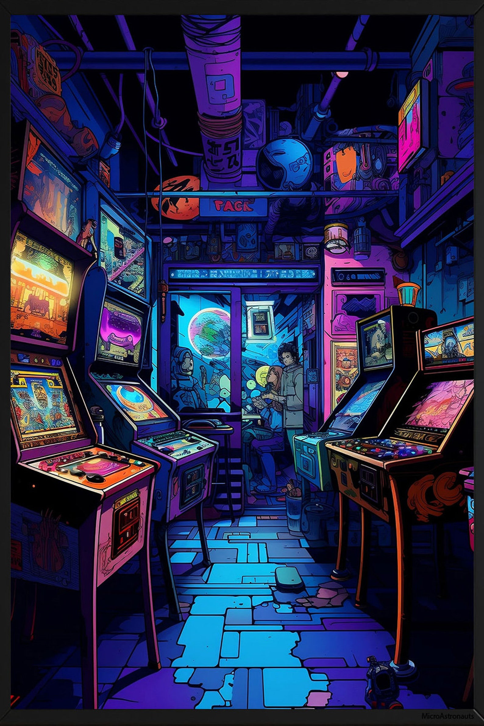 Cyberpunk Retro Arcade Print, Cyber Punk Wall Art Arcade Room Poster ...
