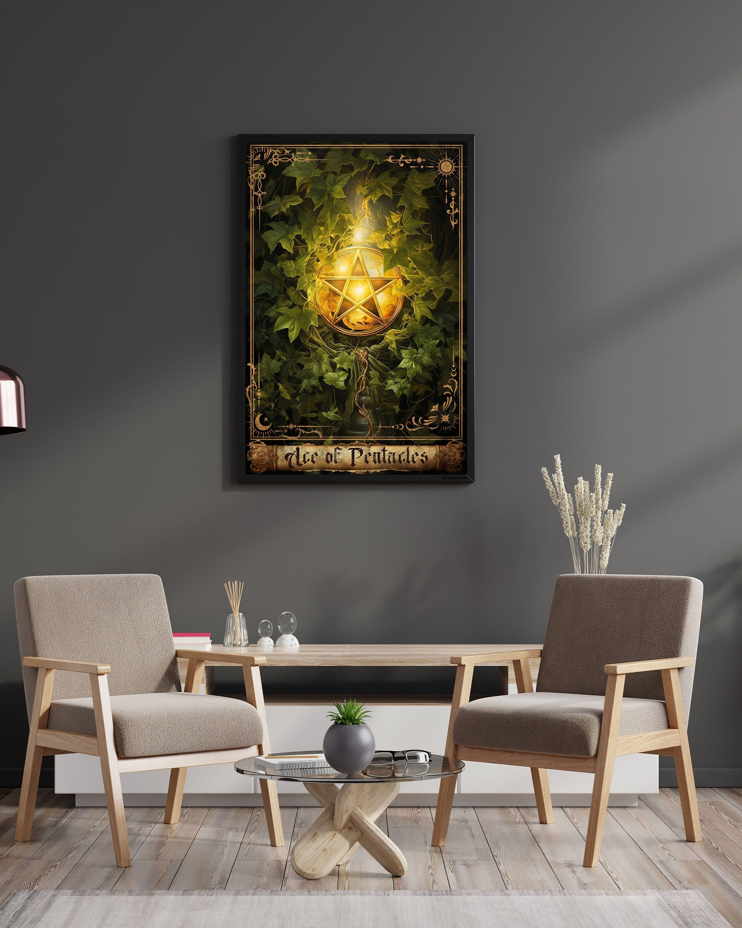Ace Of Pentacles Print Tarot Card Art Poster Suit Pentacles Canvas Painting Wall Art Dark Academia Birthday gift fo her game room Decor Geek