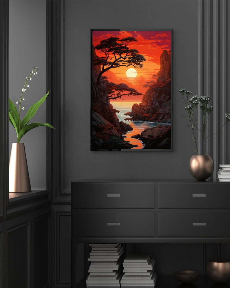 Japanese Mountain Landscape Print 2 Landscape Poster Sunset Wall Art