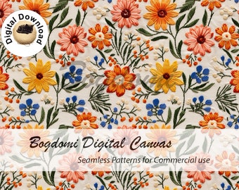 Embroidery Seamless File, Wildflower Embroidery seamless, Cottage Core boho seamless, Floral embroidery seamless pattern