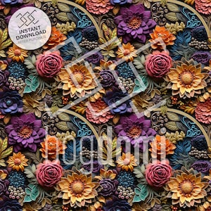 seamless pattern, embroidery, bloom, soft colors, flowers, fall, autumn, handcraft, intricate, 3D, symmetry, seasons, handcraft, template