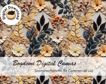 Embroidery Seamless File, Autumn  Embroidery Seamless, Cottage Core Boho Seamless, Floral Embroidery Seamless Pattern, Fall Leaves