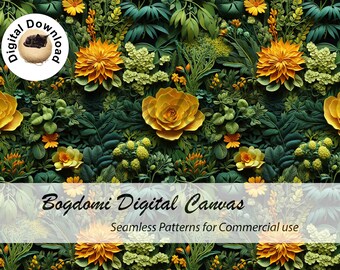 stitching seamless file, seamless, bright colors, green leaves, wild flowers, fun, printable fabric, intricate design, bright colors,