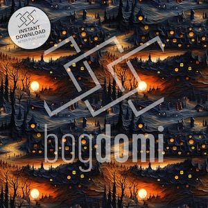 Seamless pattern, Autumn stitching  Seamless, Pumpkin, Halloween, scary, candles, Fall, fabric, ghosts, witch hut, forrest, printable