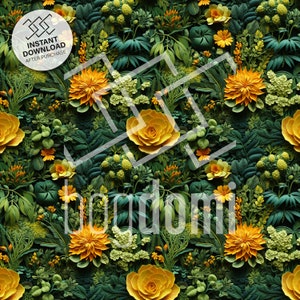 stitching seamless file, seamless, bright colors, green leaves, wild flowers, fun, printable fabric, intricate design, bright colors,