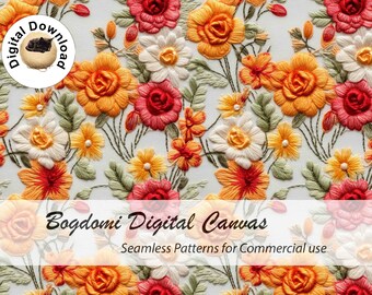Embroidery Seamless File, Wildflower Embroidery seamless, Cottage Core boho seamless, Floral embroidery seamless pattern