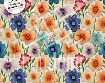 Fichier de broderie sans couture, broderie de fleurs sauvages sans couture, motif bohème de base de chalet sans couture, motif de broderie florale sans couture