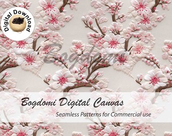 Embroidery Seamless File, cherry blossoms  Embroidery seamless, Cottage Core boho seamless, Floral embroidery seamless pattern,