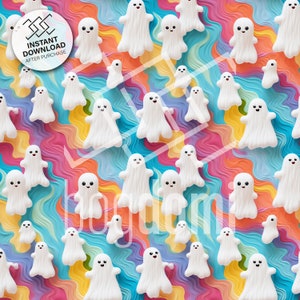 Rainbow Ghost Seamless File, Halloween Handcraft seamless, Cottage Core boho seamless, Seasons embroidery seamless pattern