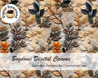 Embroidery Seamless File, Autumn  Embroidery Seamless, Cottage Core Boho Seamless, Floral Embroidery Seamless Pattern, Fall Leaves