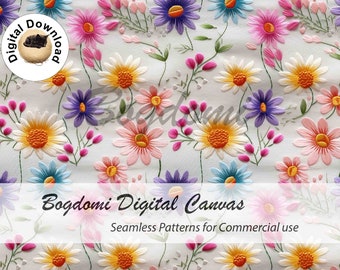 Embroidery Seamless File, sunflower  Embroidery seamless, Cottage Core boho seamless, Floral embroidery seamless pattern