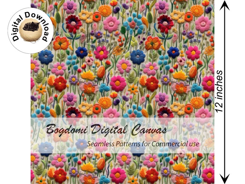 Embroidery Seamless File, sunflower Embroidery seamless, Cottage Core boho seamless, Floral embroidery seamless pattern image 5