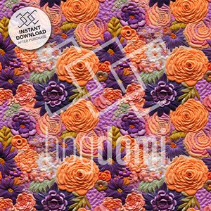 stitching seamless file, pastel seamless, bright colors, wrapping paper, wild flowers, fun, 3D, intricate design, bright colors,