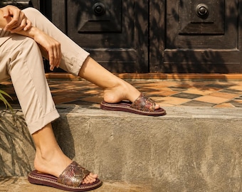 Handmade womens, Sandals leather, Greek Style, Colorful leather, Non slip sandal.