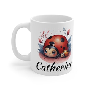 Ladybug Mug With Custom Name Cute Gift for Grandma Personalized LadyBug Coffee Mug Ladybug Theme Gift  Ladybug Gift For mom Cute Ladybug Mug