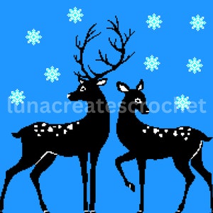 Winter Deer - graphgan, C2C pattern, throw, blanket, crochet