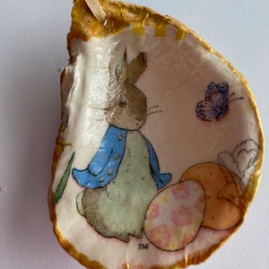 Cute Little Bunny Oyster Shell Ornament | Decoupaged Oyster Shell | Oyster Art