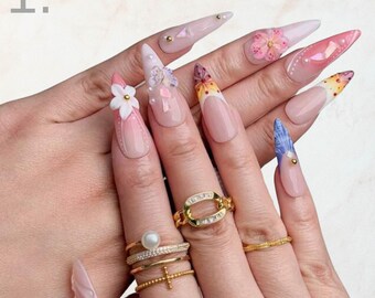 3-D Luxe Acrylic Stiletto Press-On Nails | 10 pcs | Custom Nails | Summer Nails | Extra Long Nails Y2K Design & Versatile | Handmade Nails