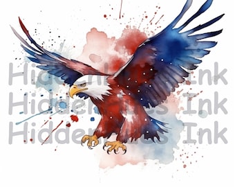 Watercolor Patriotic Eagle Clipart-USA Flag Clipart-Printable Watercolor Clipart-High Quality PNGs-Digital Download-Paper Craft-Journaling