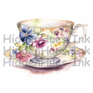 Watercolor Teacup PNG Clipart-Printable Watercolor Clipart-High Quality PNGs-Digital Download-High Resolution-Paper Crafts-Journaling