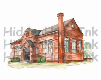 School Houses Watercolor Digital Art-Printable Watercolor Clipart-High Quality PNGs-Digital Download-High Resolution-Paper Crafts-Journaling