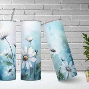 Blue Daisy Tumbler Wrap, 20 oz Skinny Tumbler Sublimation Pattern, 3 Instant Digital Download PNG PDF JPG, Straight Tumbler Wrap