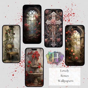 Fondos de pantalla de teléfono con rosas: conjunto de cinco fondos de pantalla: fondos de pantalla de iOS y Android, fondos de pantalla para móviles, fondos de pantalla para teléfonos celulares, pantalla de bloqueo del teléfono