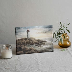 Light House Vintage Oil Painting-Printable Wall Art-Colorful Home Decor-Original Canvas Art-Printable Home Decor Download-Unique Gift Idea